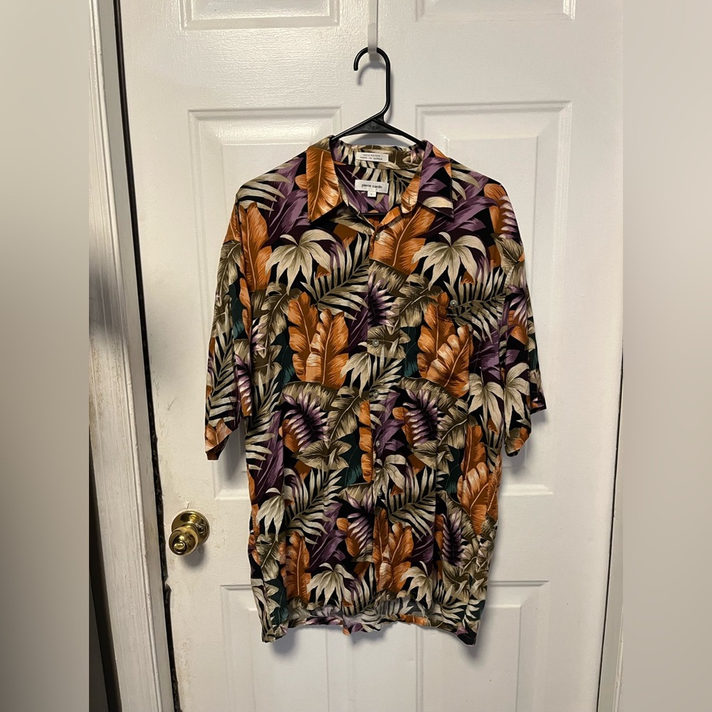 Pierre Cardin vintage Multicolor Hawaiian Leaf Print Shirt size large y2K